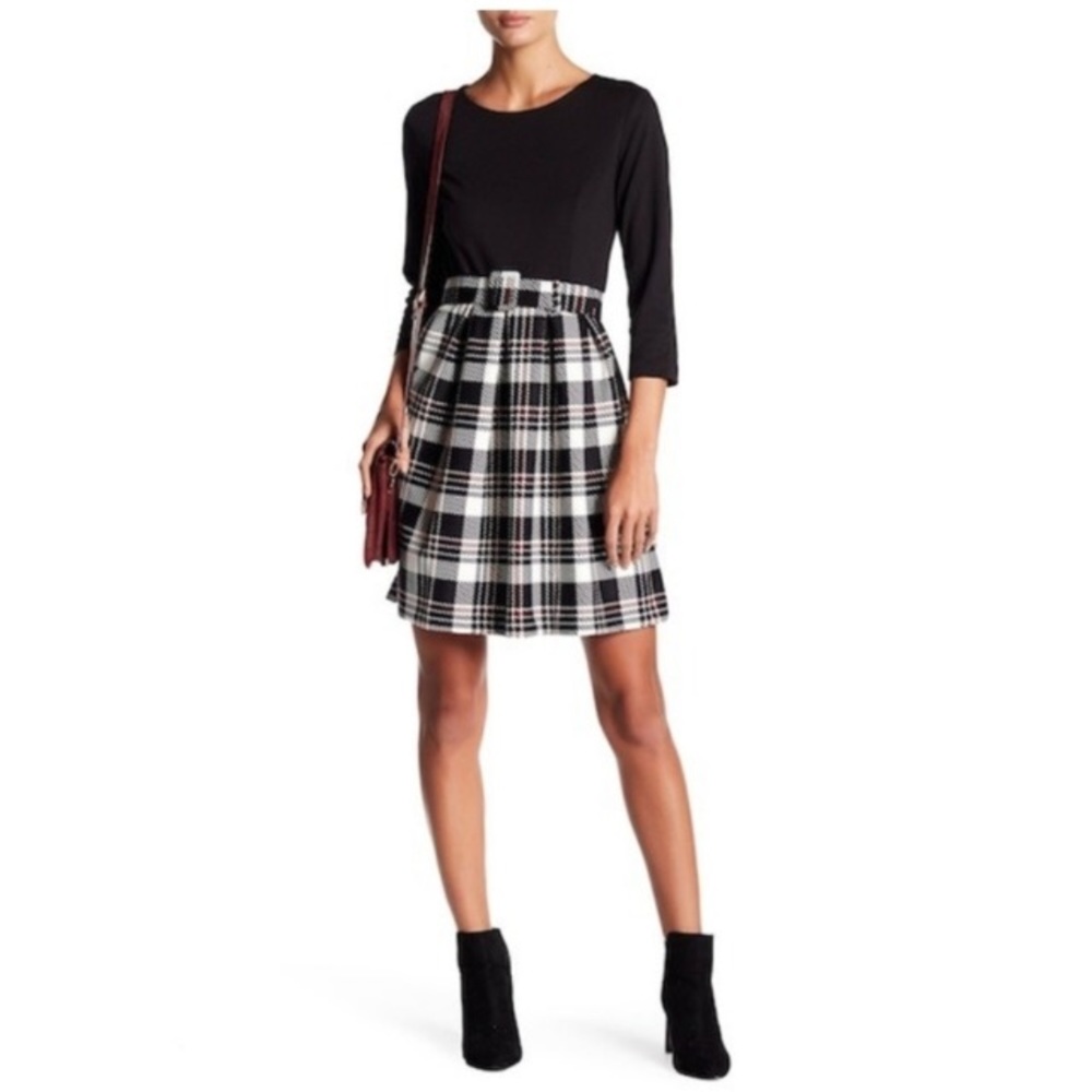 Eliza J Belted Plaid Fit And Flare Dress B…